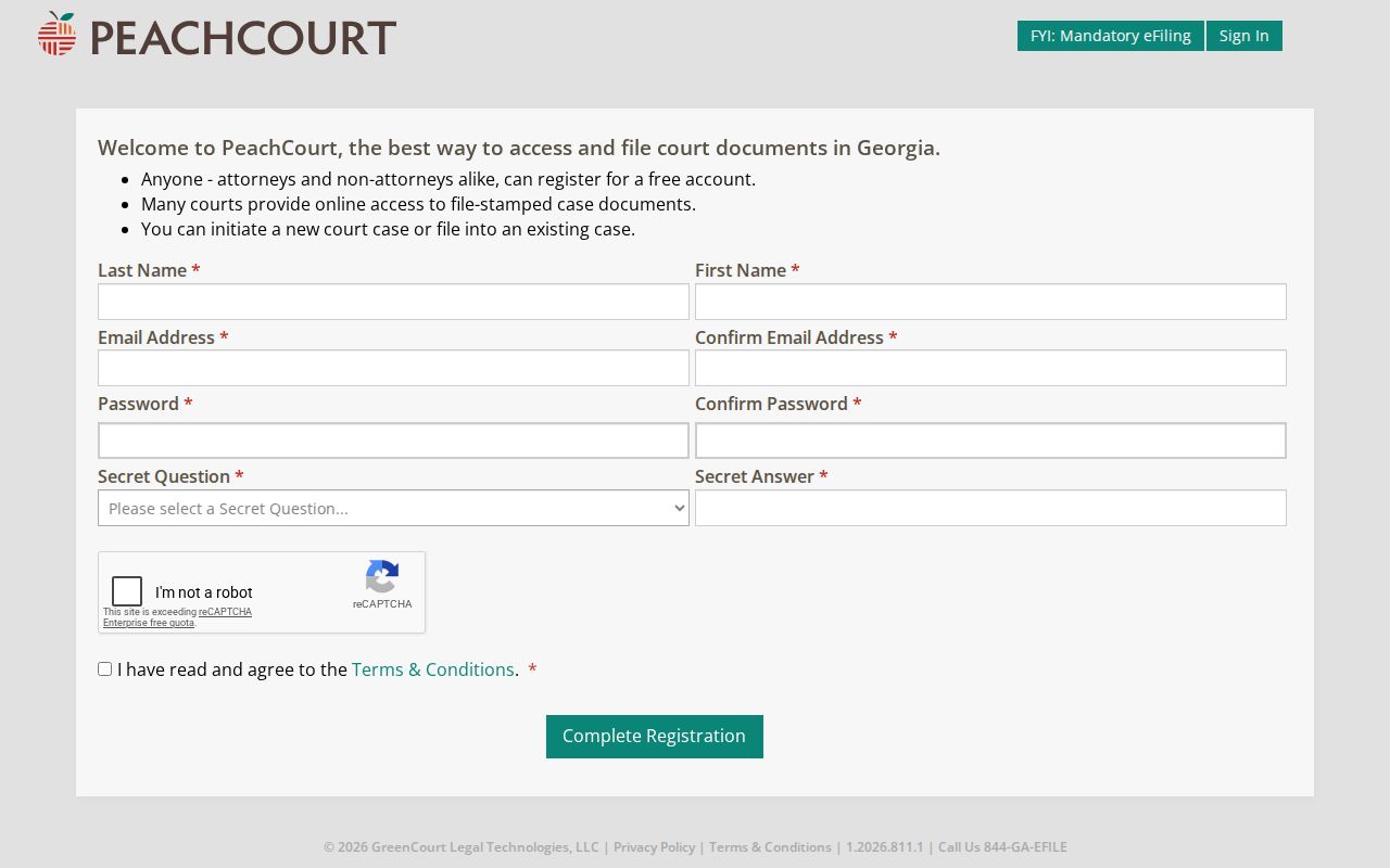 Heard County docket search PeachCourt account registration fields