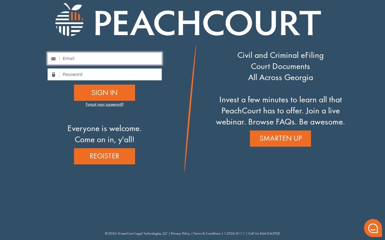 Heard County docket search PeachCourt login screen