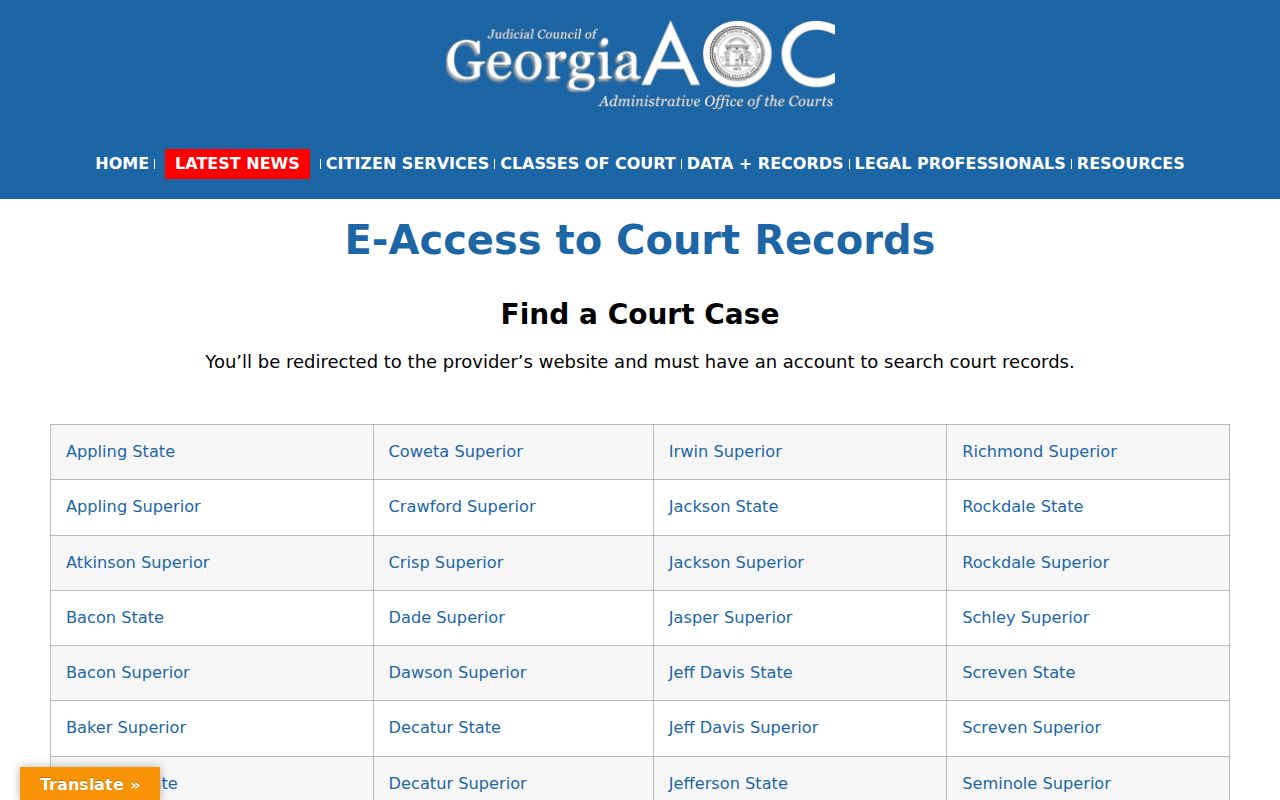 Heard County docket search Georgia E-Access provider listing