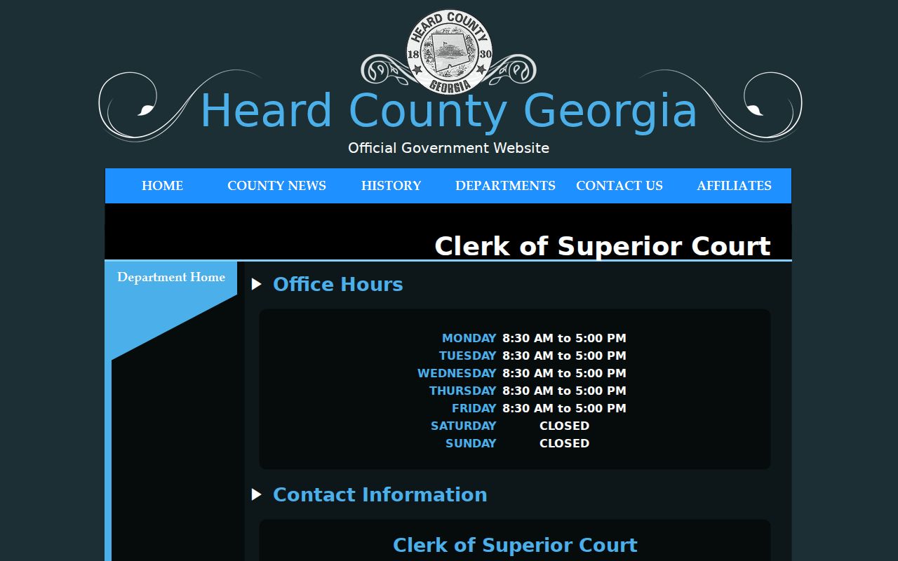 Heard County civil docket Superior Clerk contact details