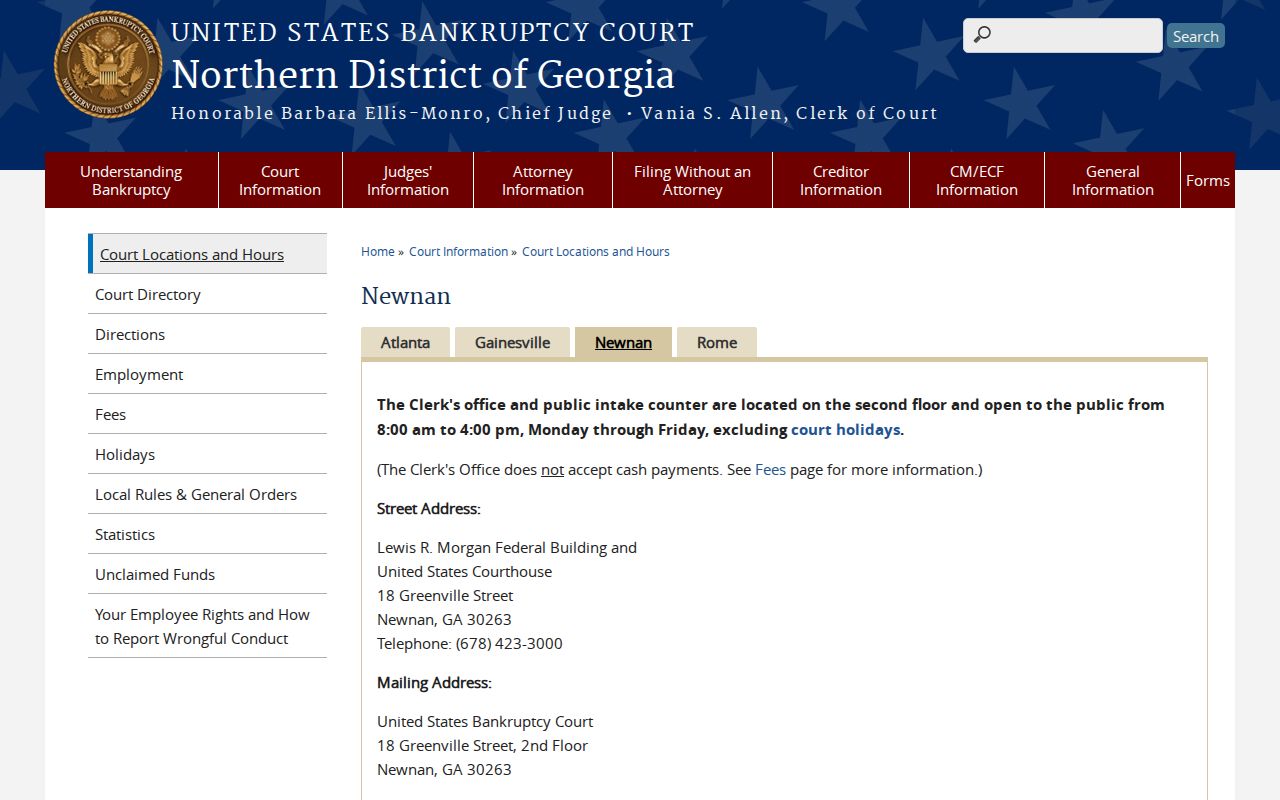 Heard County court schedule federal Newnan Division page