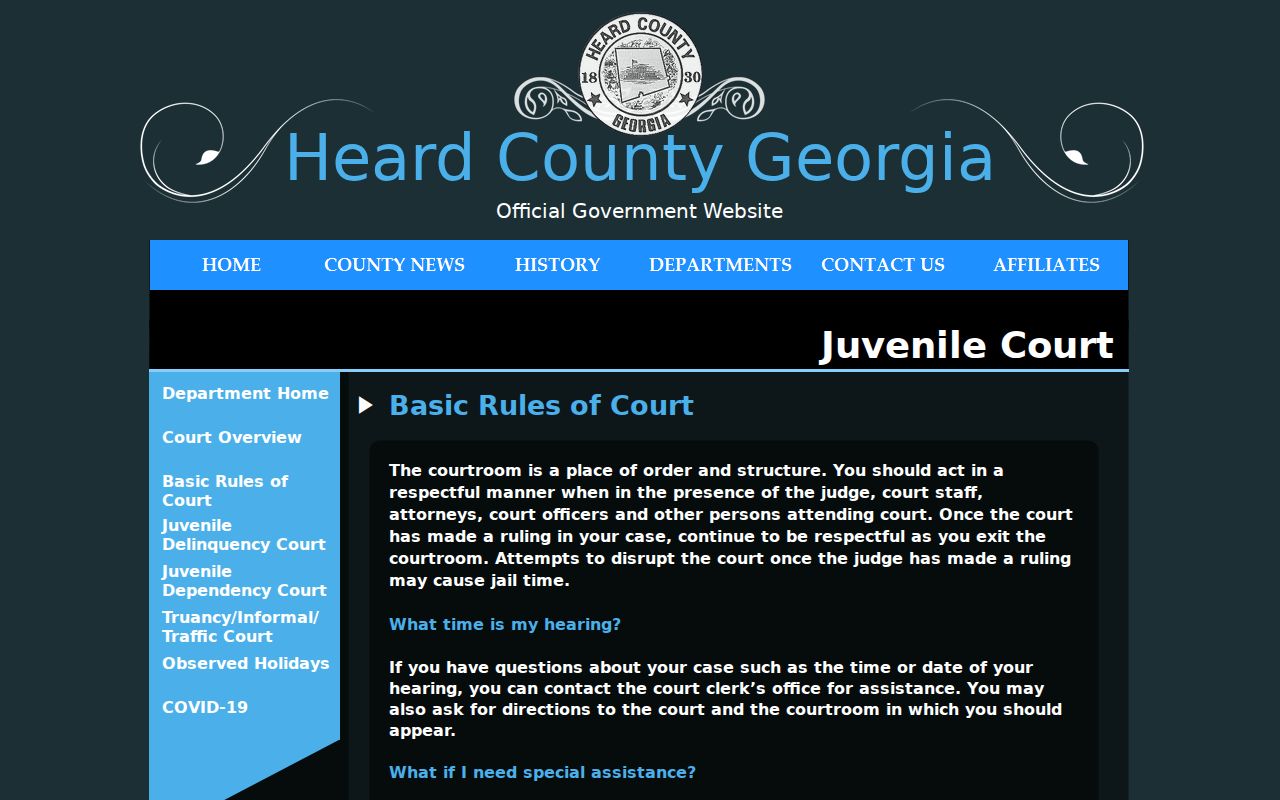 Heard County criminal docket juvenile security and date rules