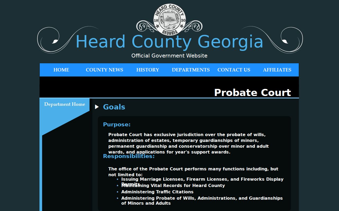 Heard County traffic court records route on the Probate Court page