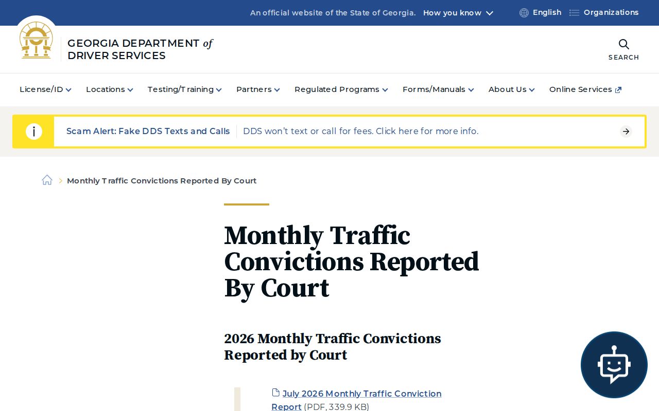 Heard County traffic court conviction reporting information from DDS